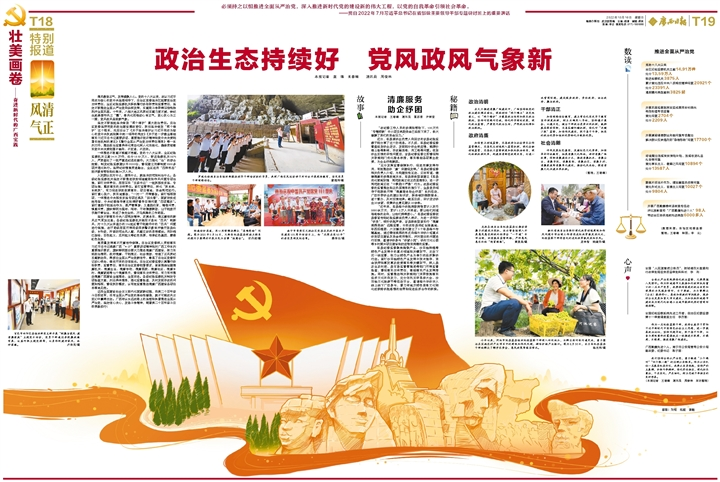 图为十连版手绘长卷《壮美画卷——奋进新时代的广西实践》之“风清气正”版。